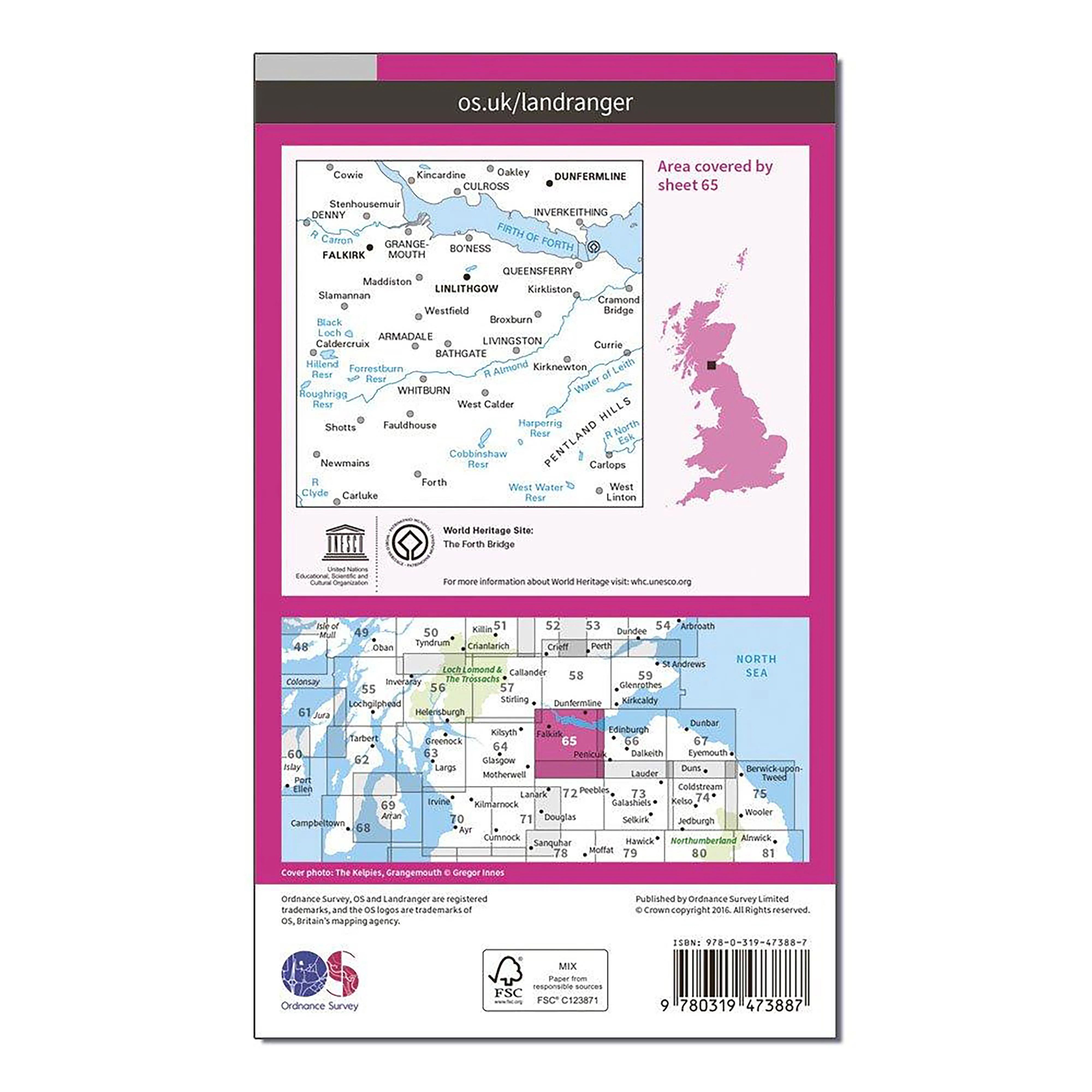 Landranger Active 65 Falkirk & Linlithgow, Dunfermline Map With Digital Version - Image 2
