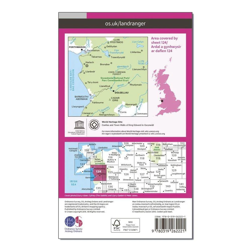 OS Landranger 124 Porthmadog  Dolgellau Map - Image 2