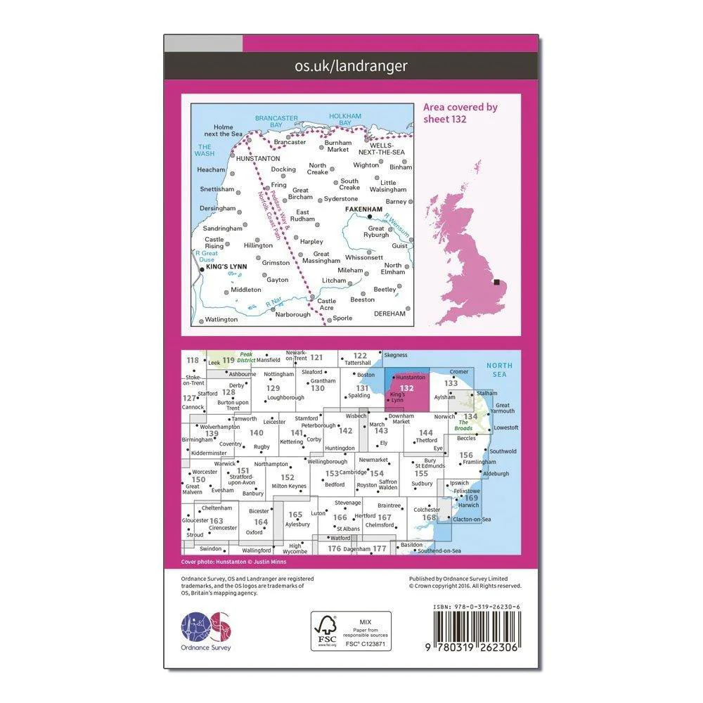 OS Landranger 132 North West Norfolk, King's Lynn & Fakenham Map - Image 2