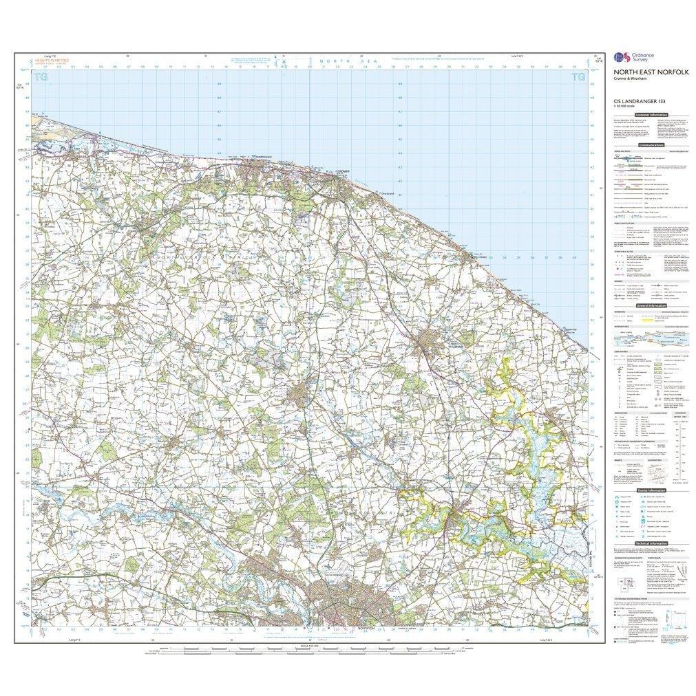 OS Landranger 133 North East Norfolk, Cromer & Wroxham Map - Image 3