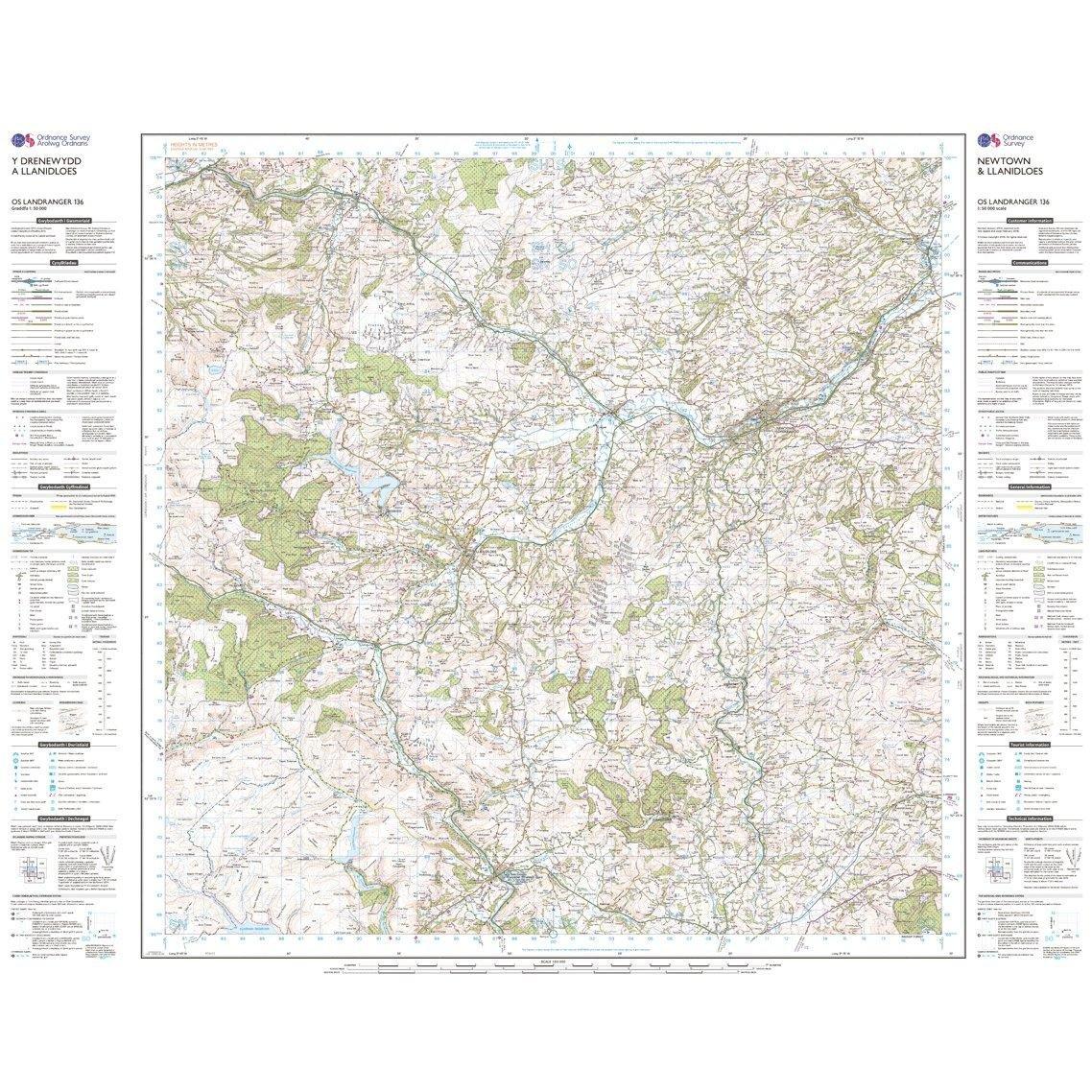 OS Landranger 136 Newtown & Llanidloes Map - Image 3