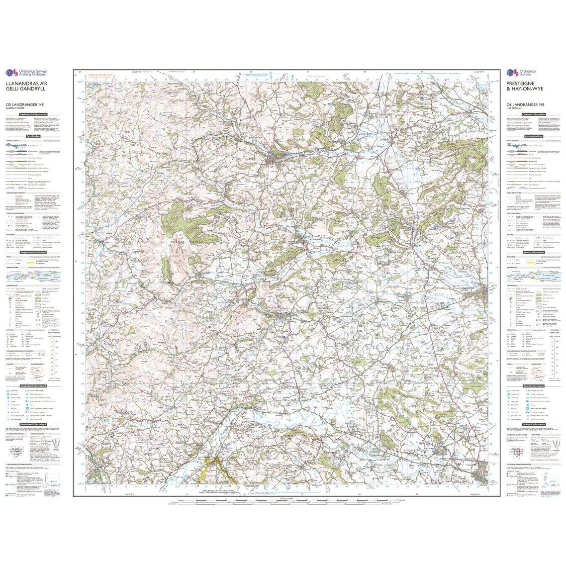 OS Landranger 148 Presteigne & Hay-on-Wye / Llanandras a'r Gelli Gandryll Map - Image 3