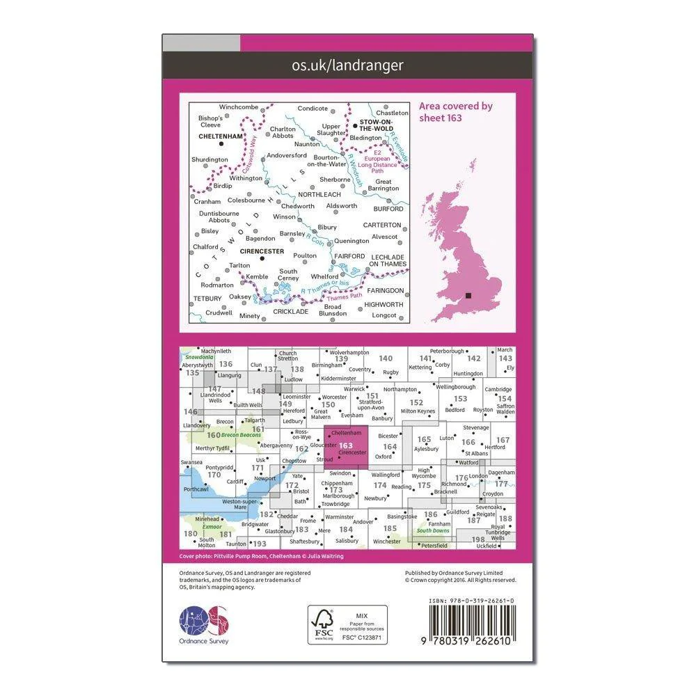 OS Landranger 163 Cheltenham & Cirencester, Stow-on-the-Wold Map - Image 2