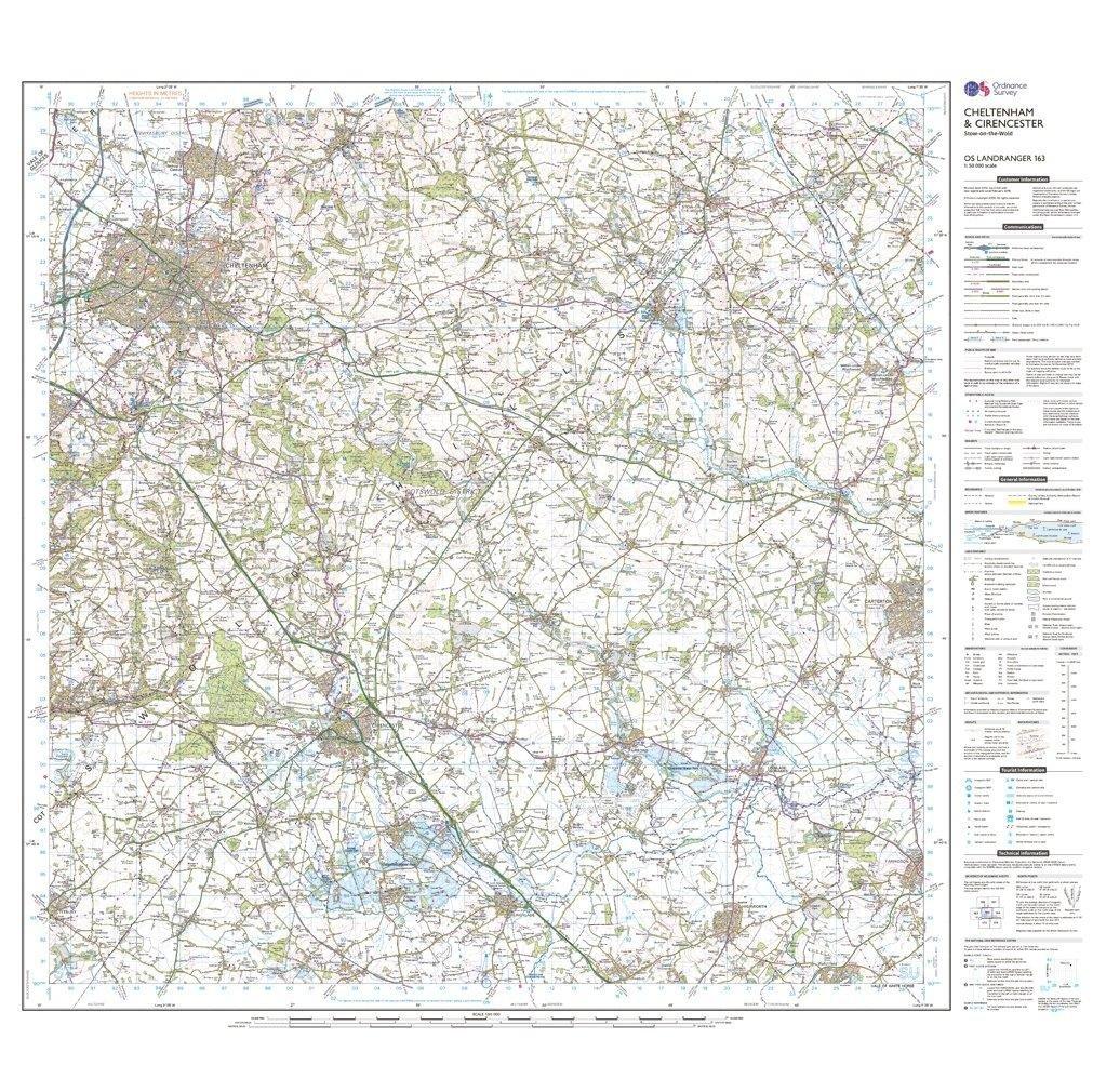 OS Landranger 163 Cheltenham & Cirencester, Stow-on-the-Wold Map - Image 3