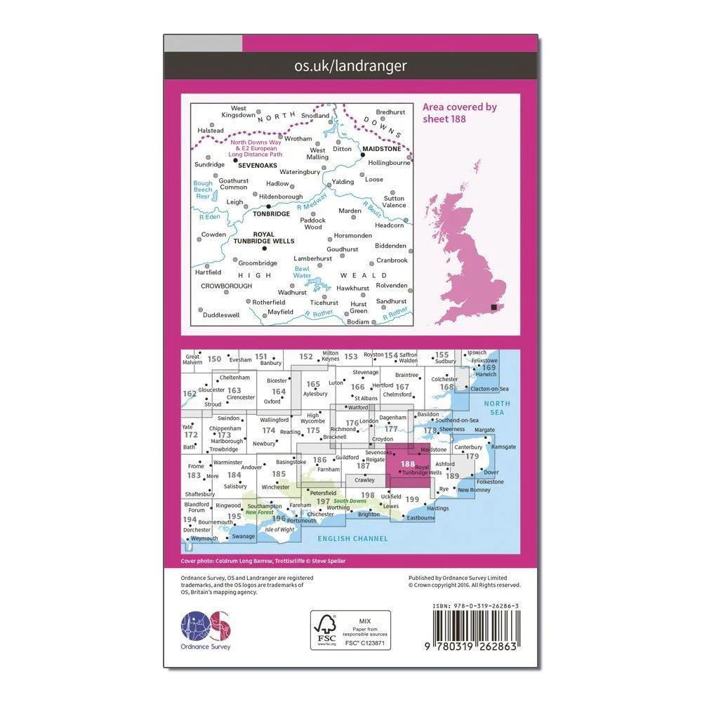 OS Landranger 188 Maidstone & Royal Tunbridge Wells Map - Image 2