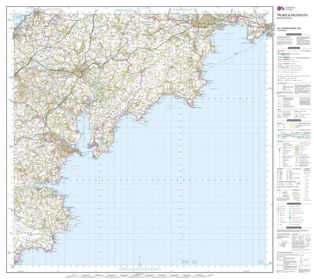 OS Landranger 204 Truro  Falmouth Roseland Peninsula Map - Image 3