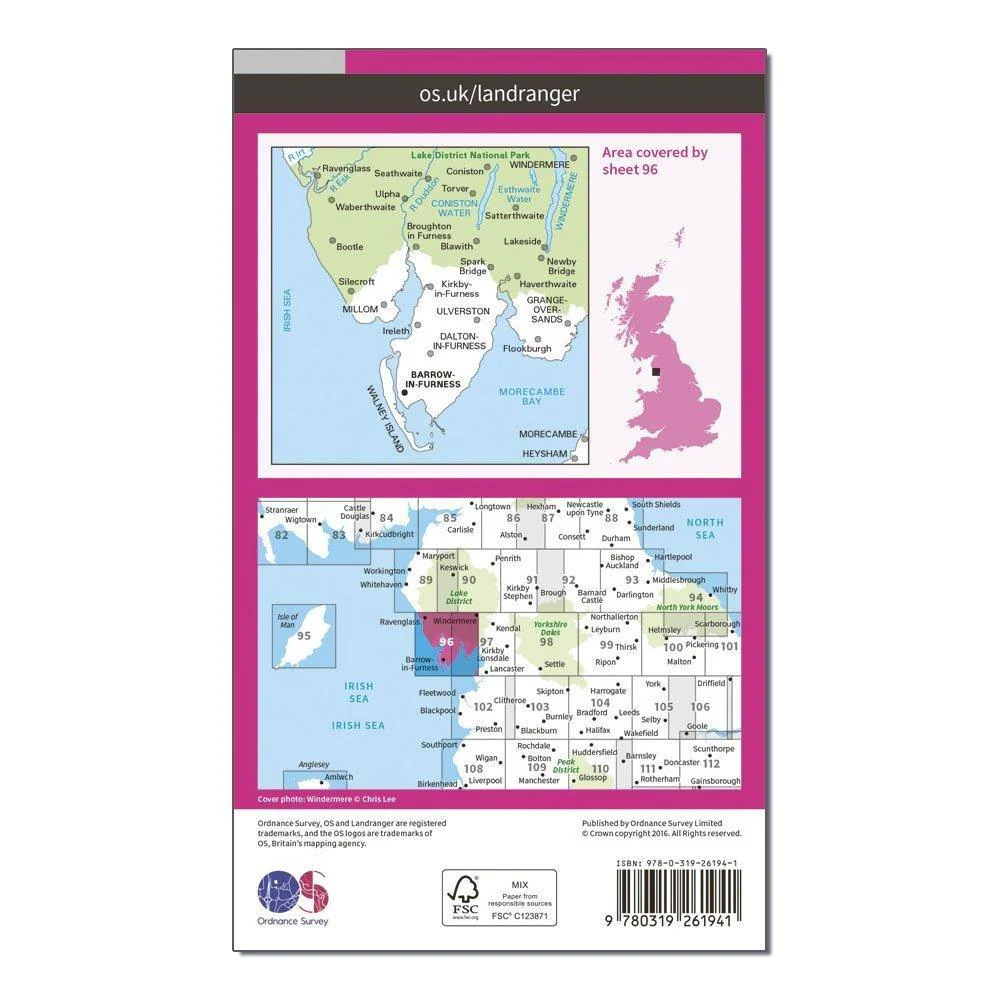 OS Landranger 96 Barrow-in-Furness & South Lakeland Map - Image 2