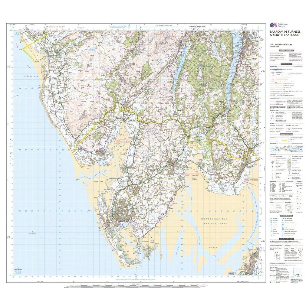 OS Landranger 96 Barrow-in-Furness & South Lakeland Map - Image 3