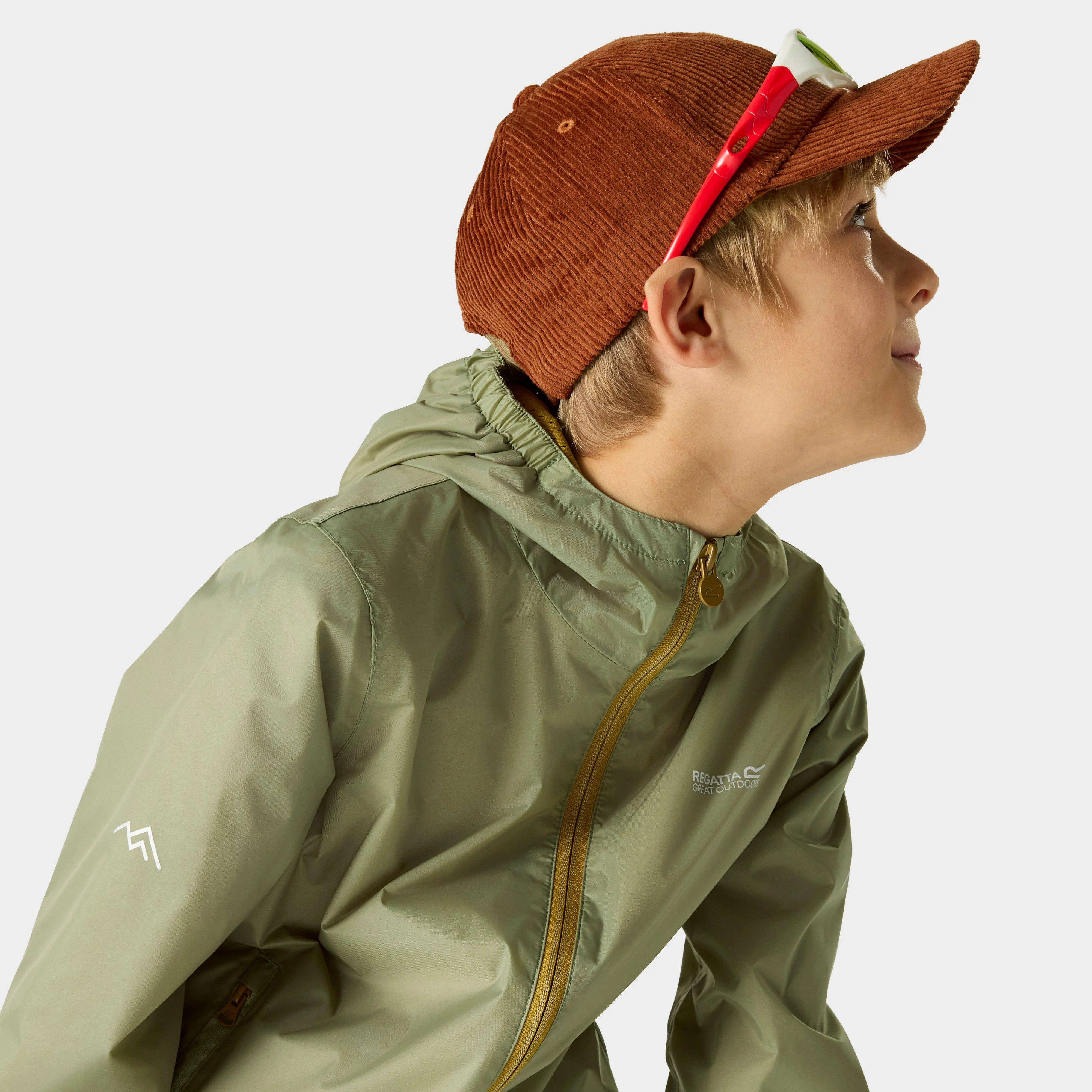 Kids’ Lever Waterproof Shell Jacket Sage Green - Image 4