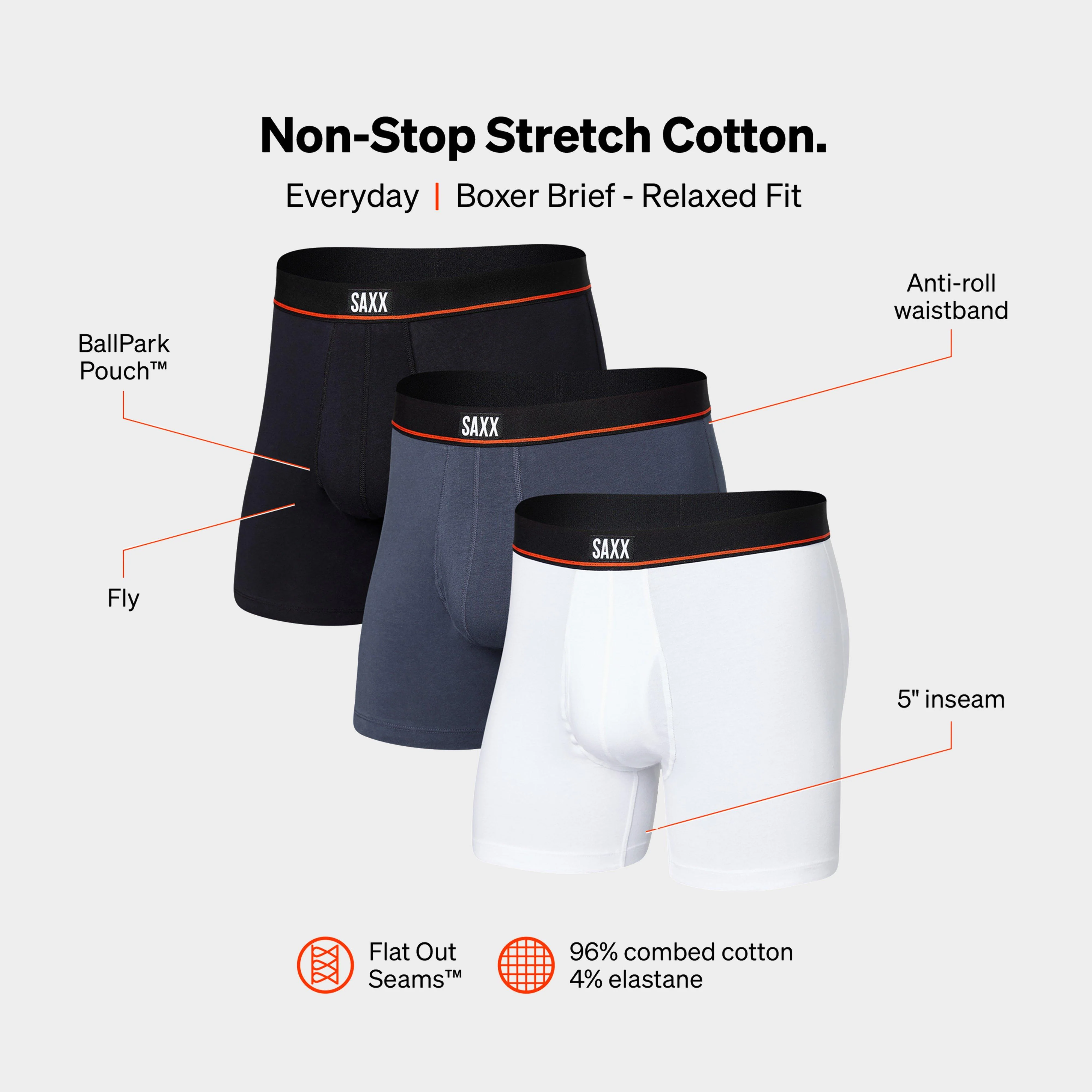 Men’s Non-Stop Stretch Boxer Briefs Pack of Three - Image 3