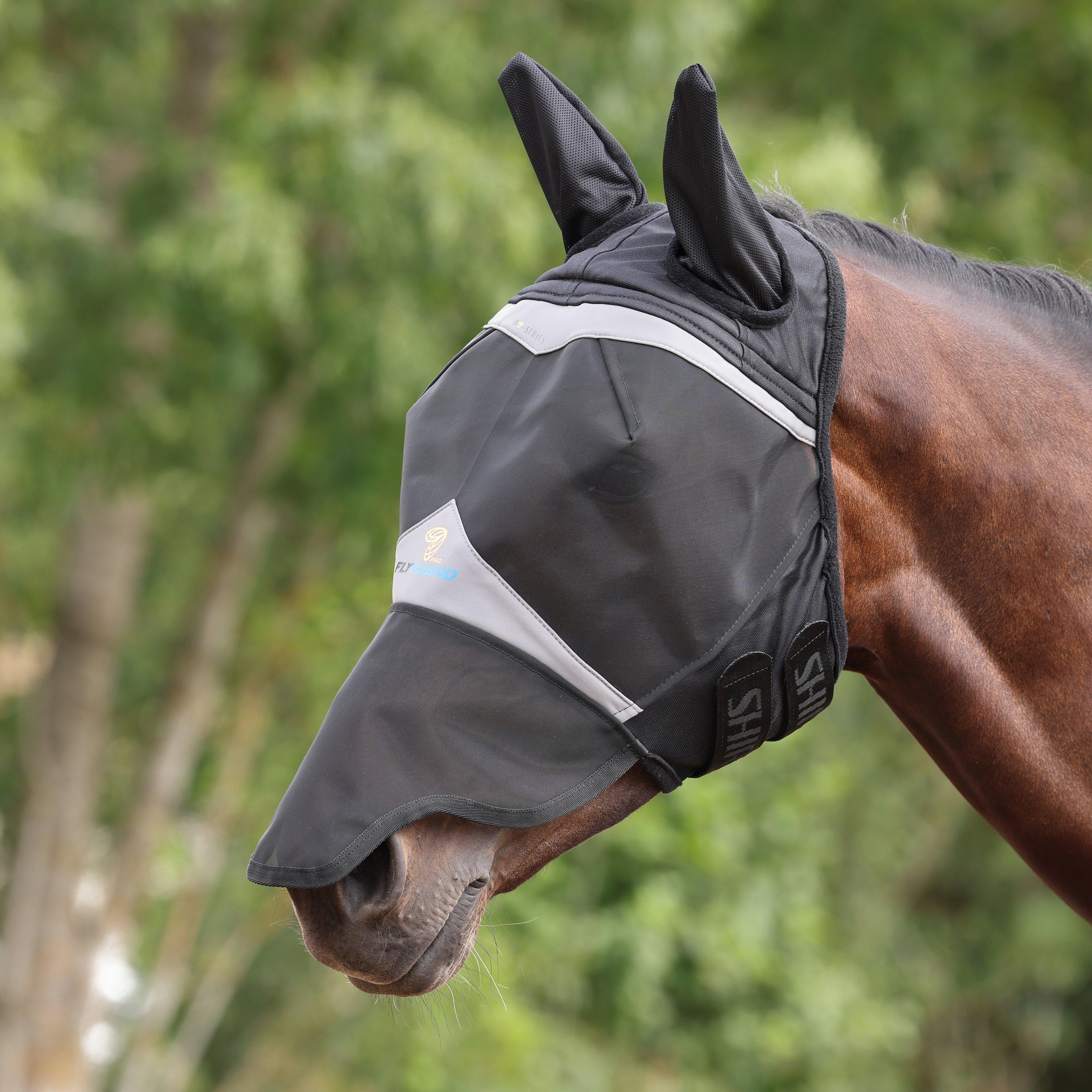 FlyGuard Pro Fine Mesh Fly Mask with Ears & Nose Black - Image 8