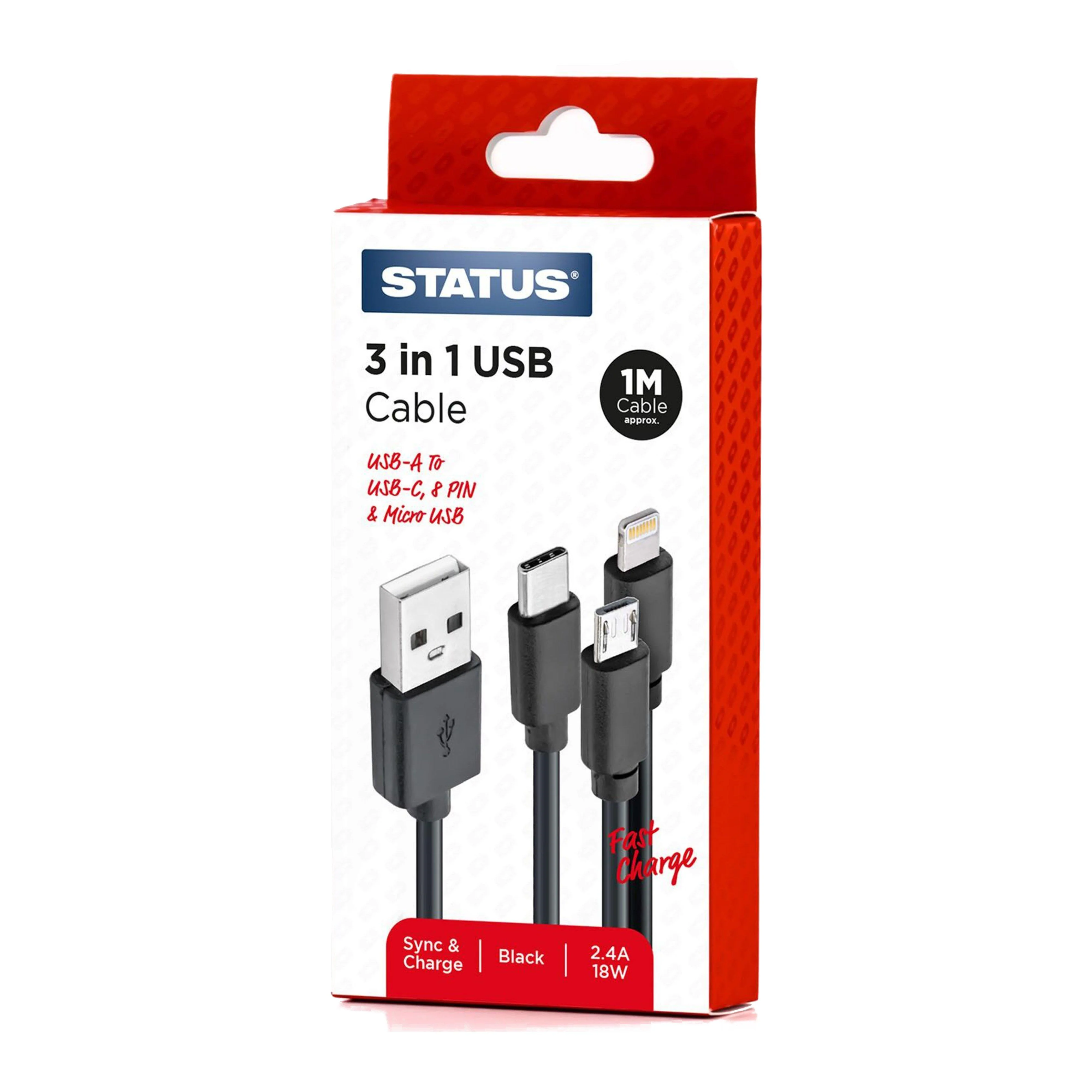 USB-A To Multi Lead PVC Cable 1m - Image 2