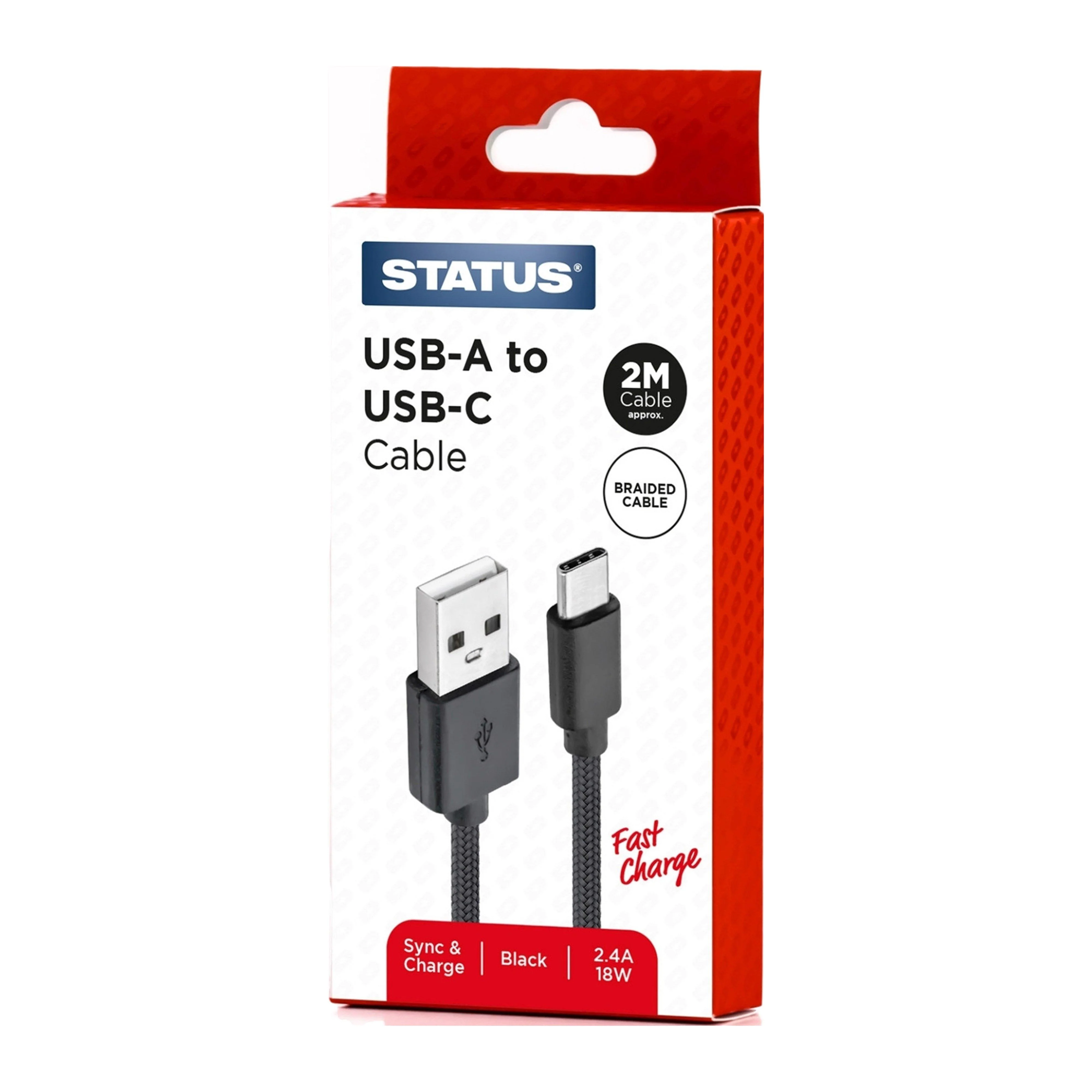 USB-A to USB-C Braided Cable 2m - Image 2