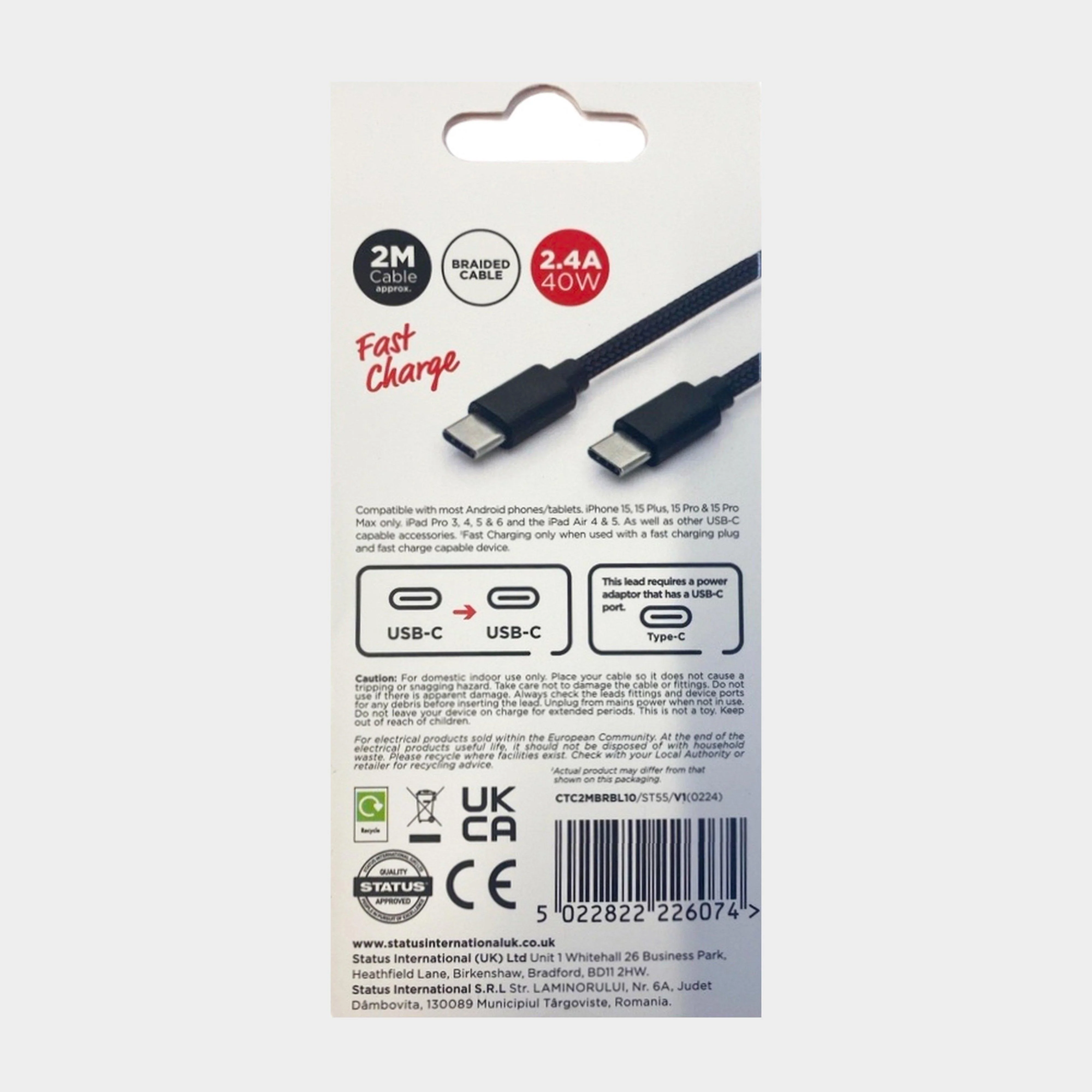 USB-C to USB-C Braided Cable 2m - Image 2