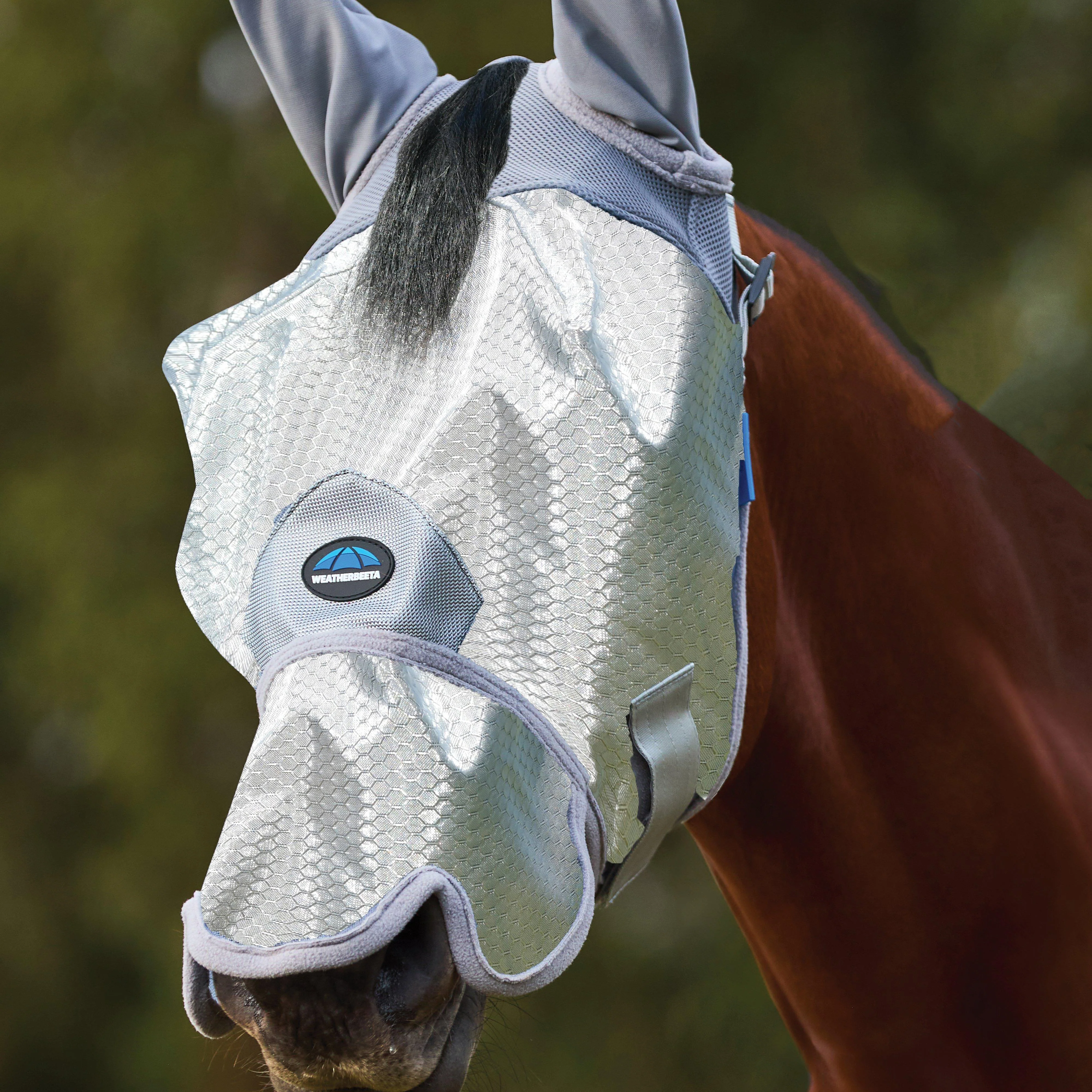 ComFiTec Hexi Shield Fly Mask with Ears & Nose Silver - Image 2