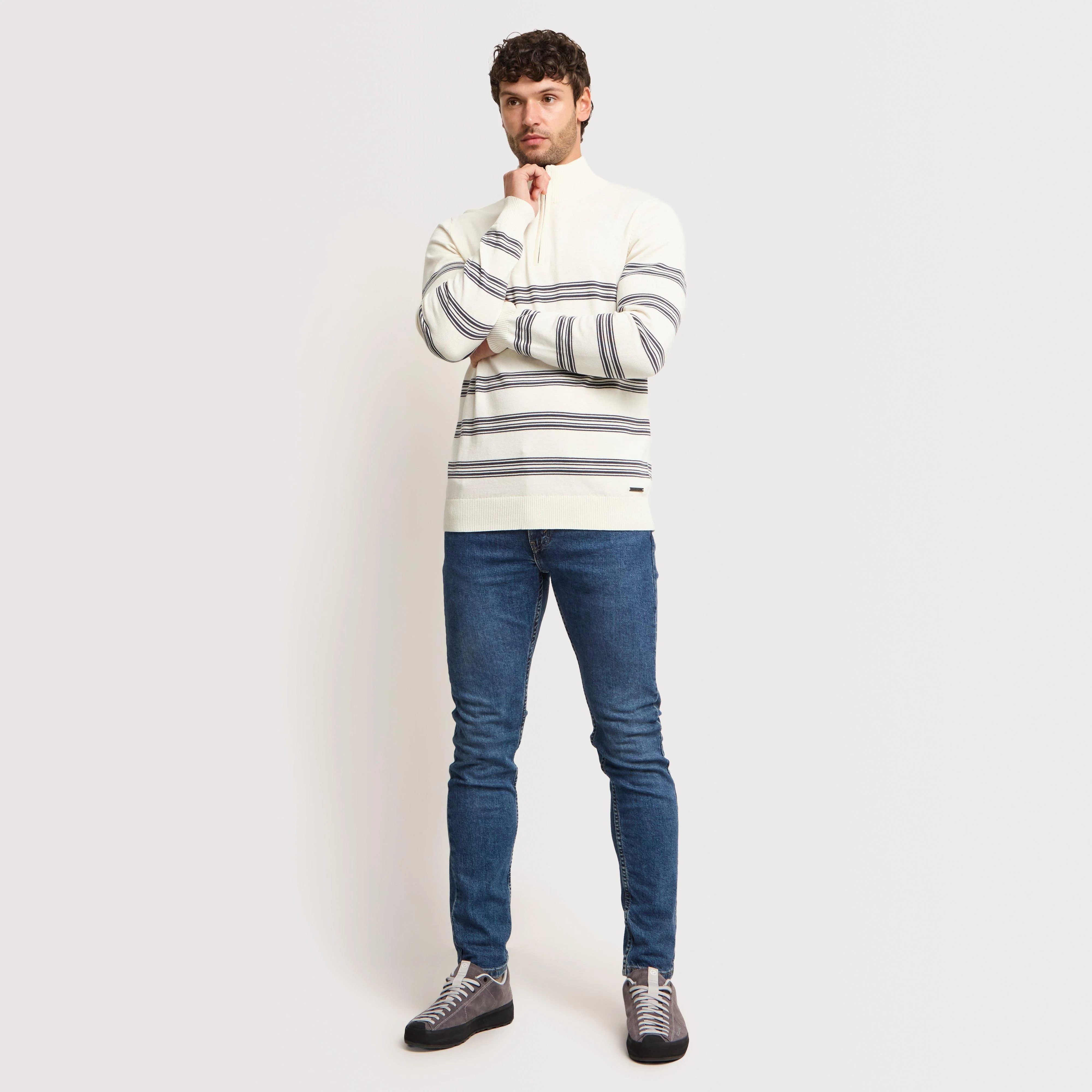 Men's Gunnar 1/4 Zip Fine Knit Stripe Jumper - Image 2