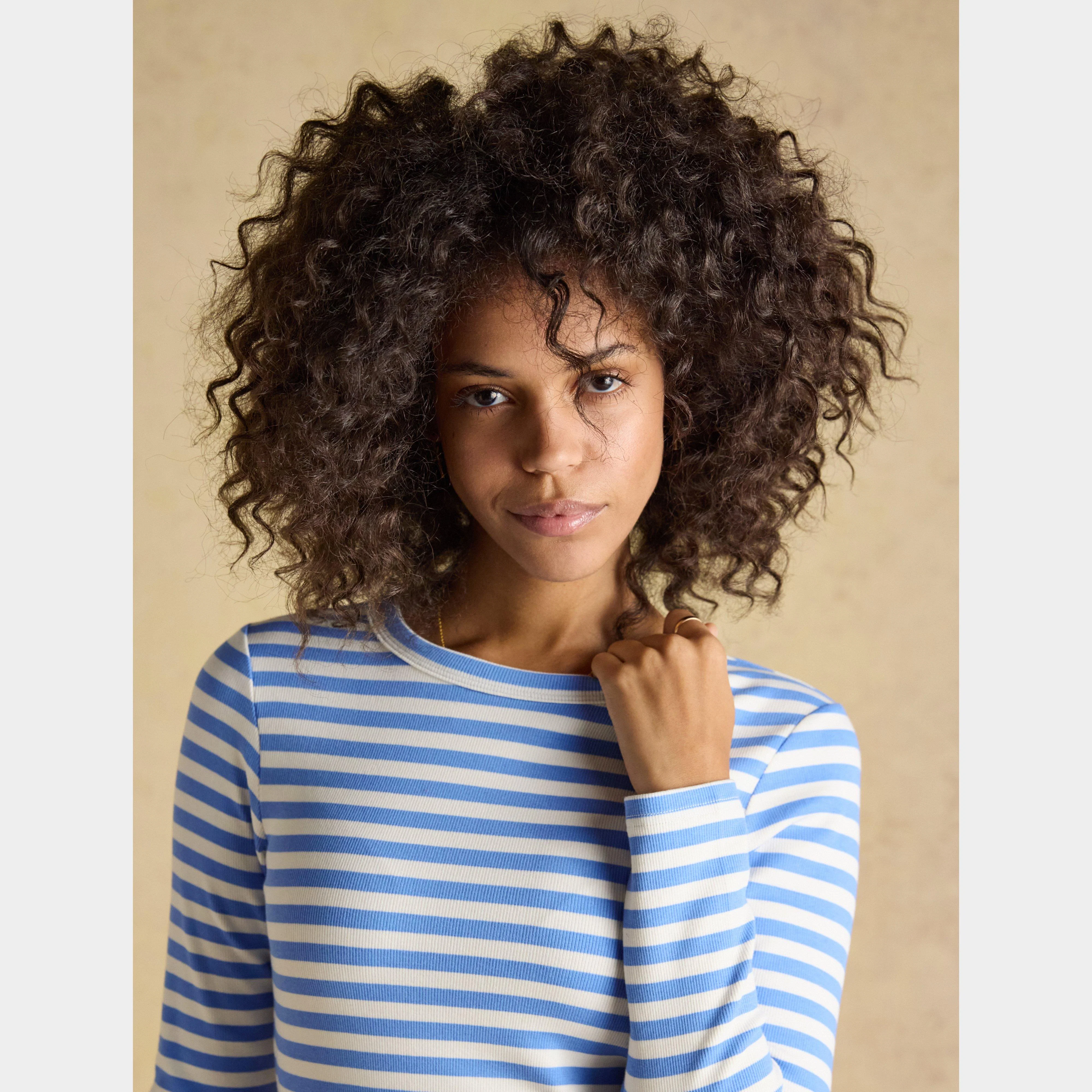 Women's Sophie Navy Striped Long Sleeve Ribbed Fitted T-Shirt - Image 4