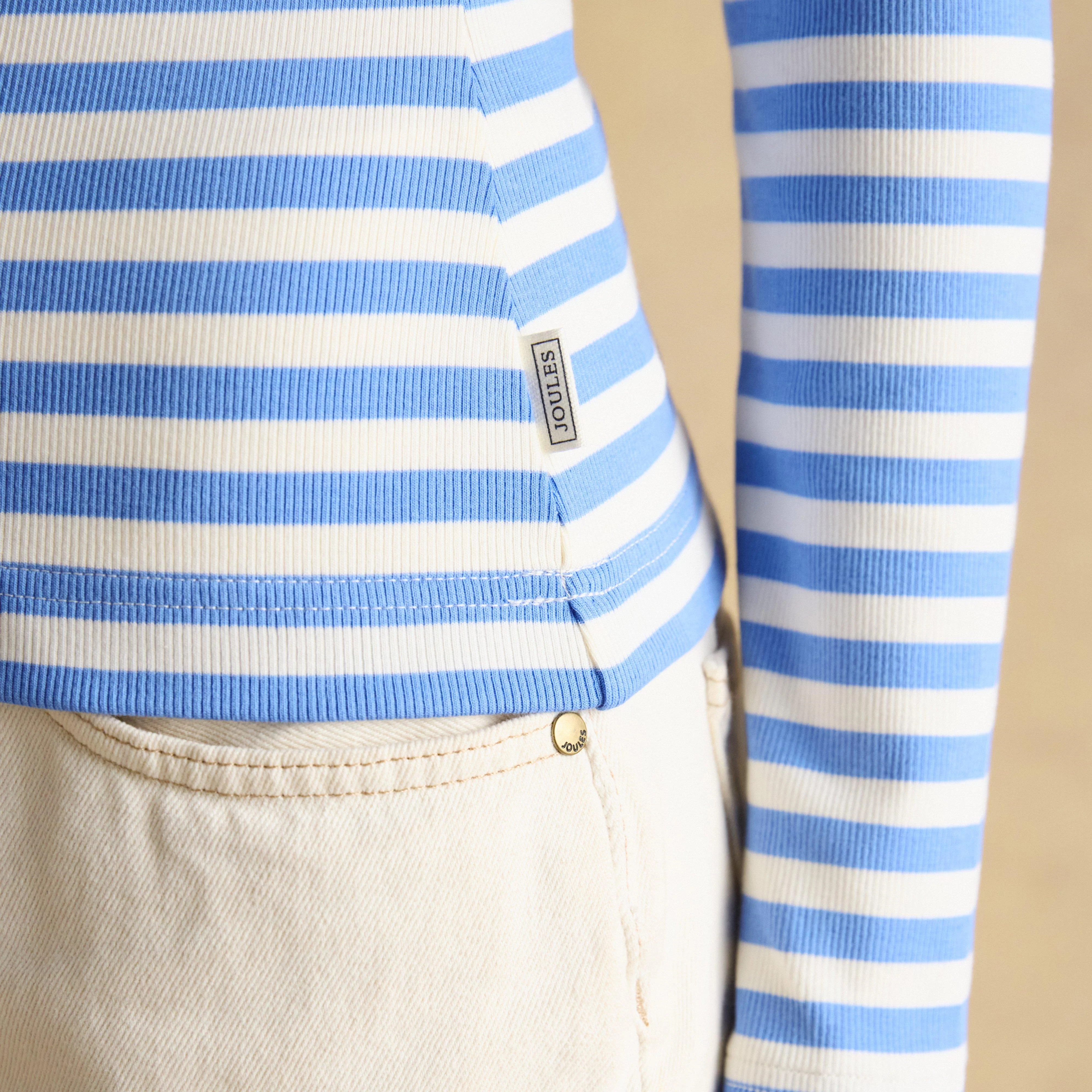 Women's Sophie Navy Striped Long Sleeve Ribbed Fitted T-Shirt - Image 5