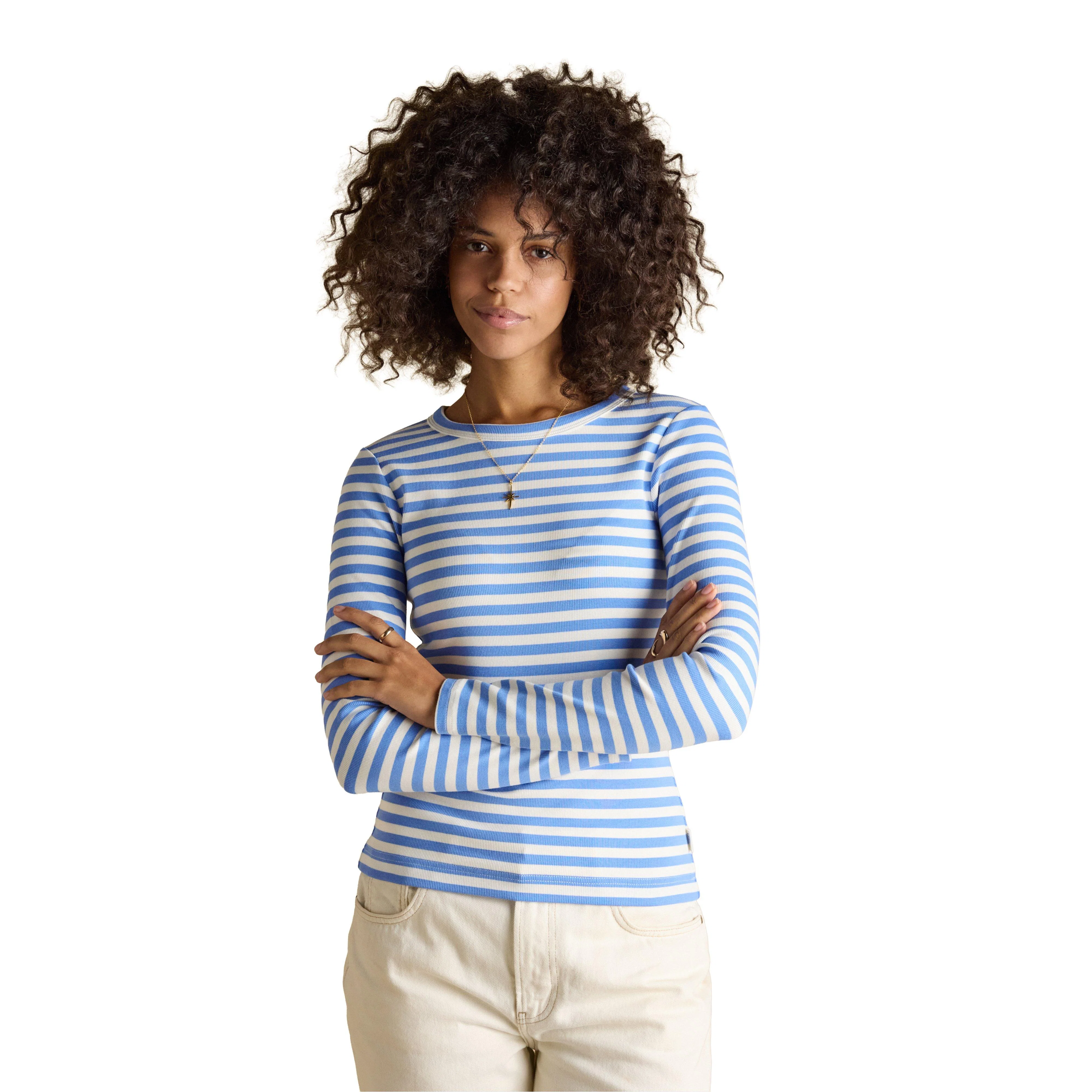 Women's Sophie Navy Striped Long Sleeve Ribbed Fitted T-Shirt - Image 8
