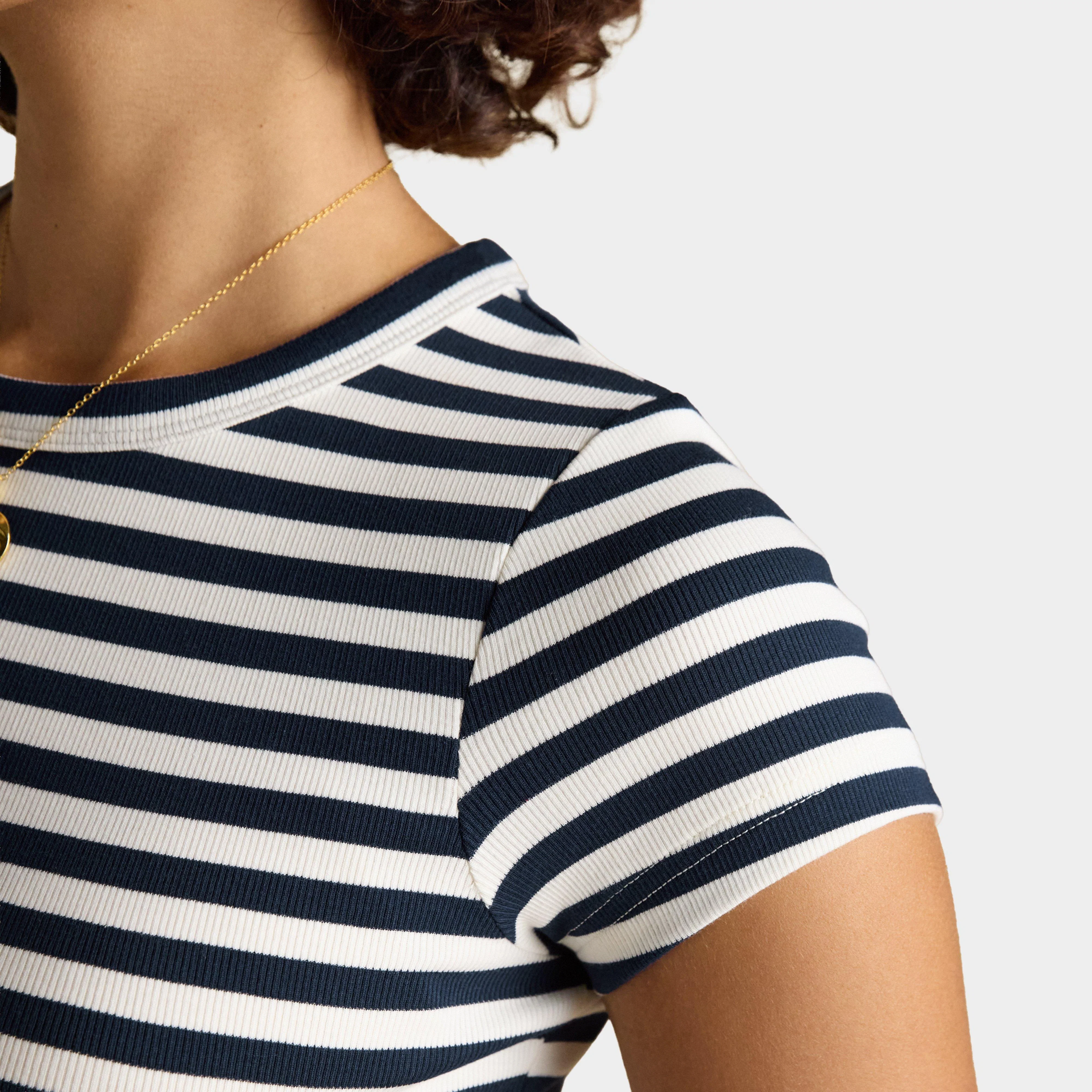 Women's Sophie Navy Striped Short Sleeve Ribbed Fitted T-Shirt - Image 3