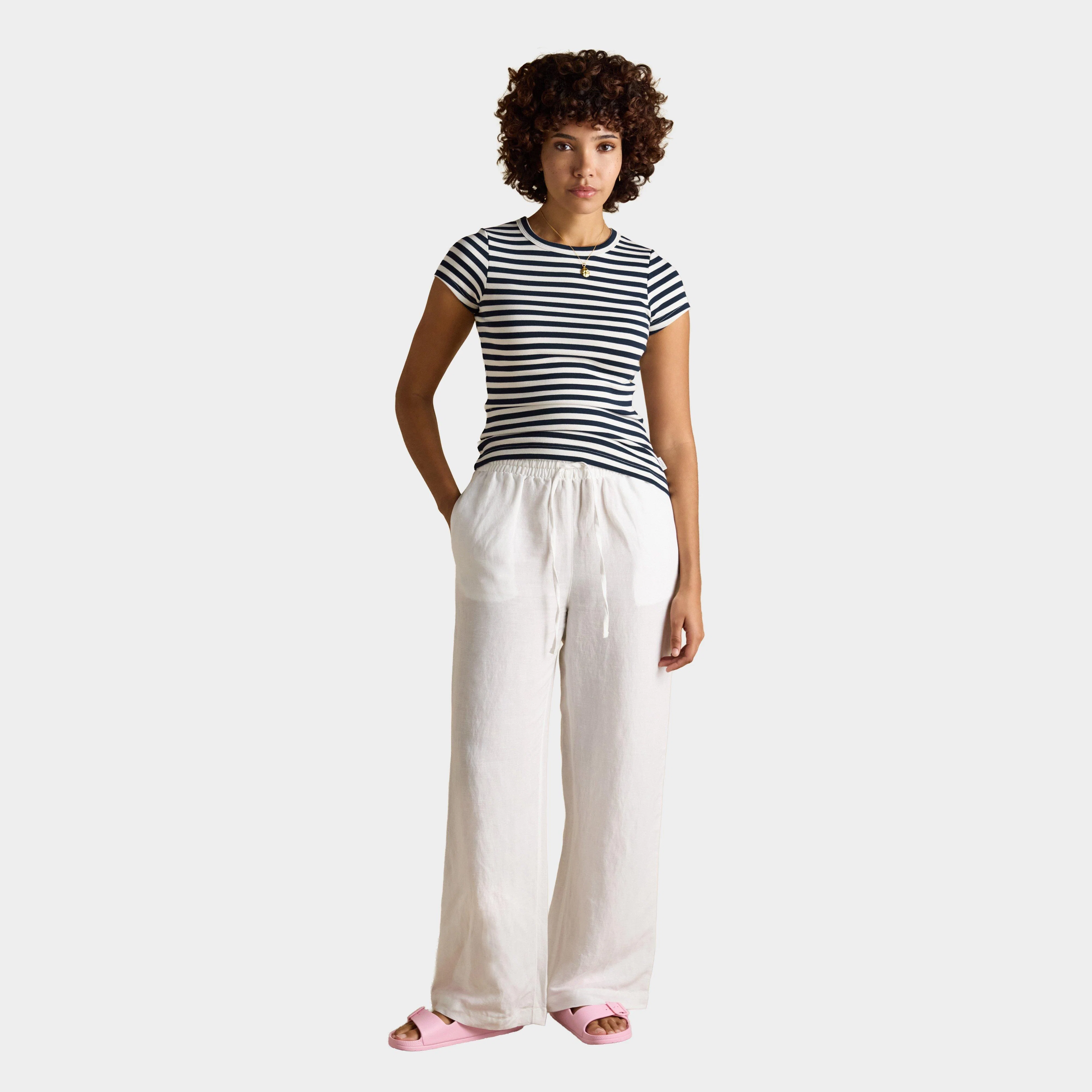 Women's Sophie Navy Striped Short Sleeve Ribbed Fitted T-Shirt - Image 4