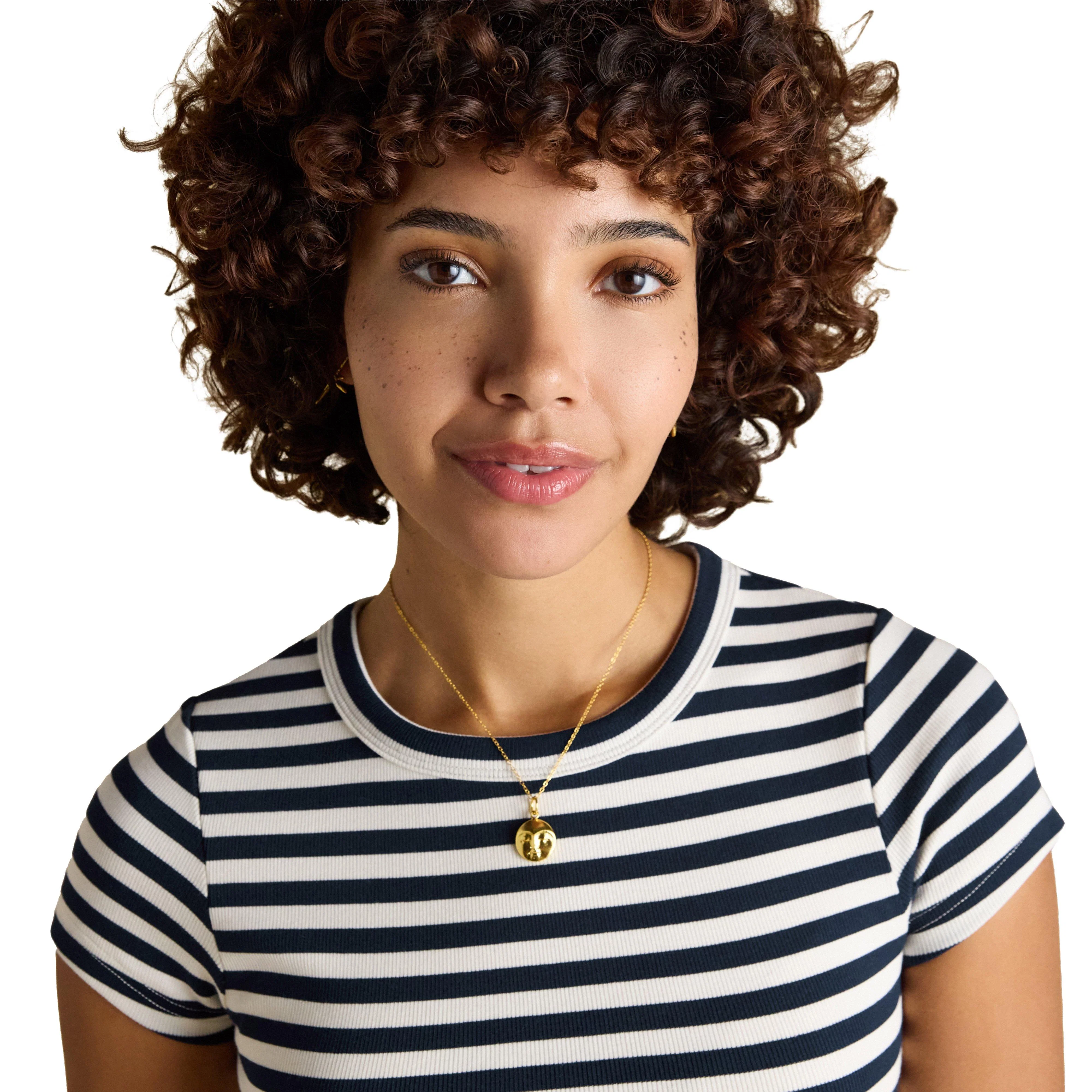 Women's Sophie Navy Striped Short Sleeve Ribbed Fitted T-Shirt - Image 5